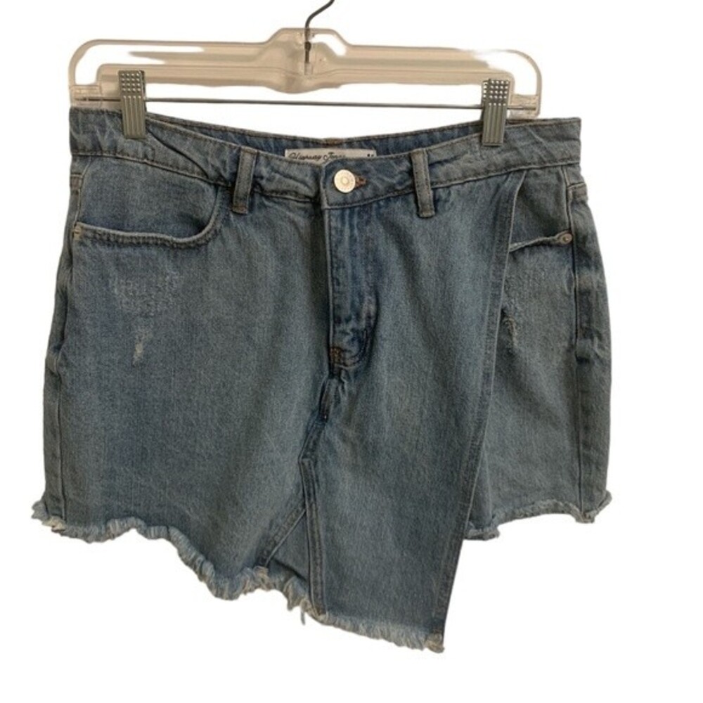 Highway Jeans Blue Jean Distressed Raw Hem Skort